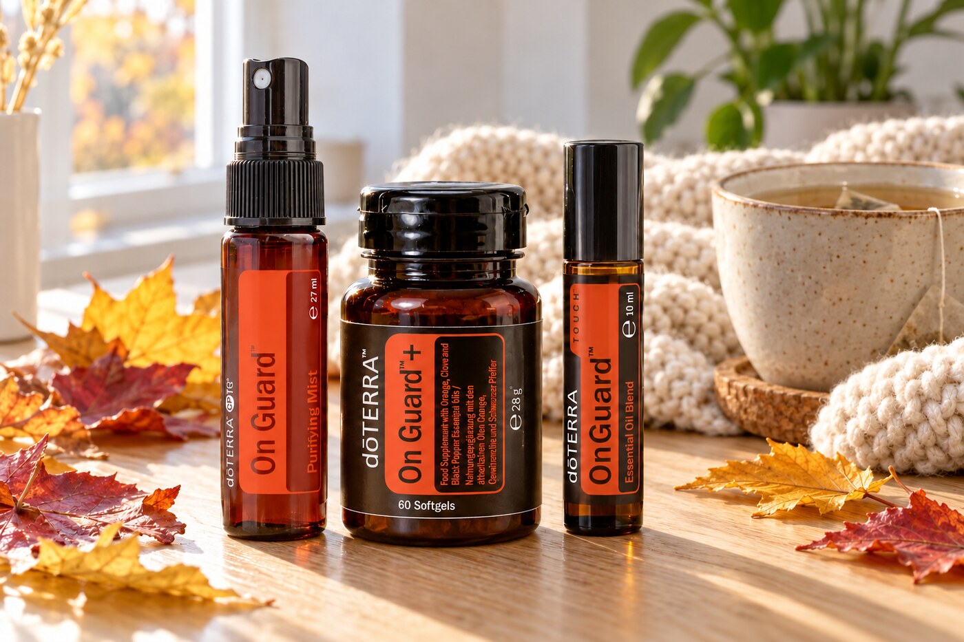 The autumn kit: On Guard hand mist, On Guard+ softgels and On Guard Touch